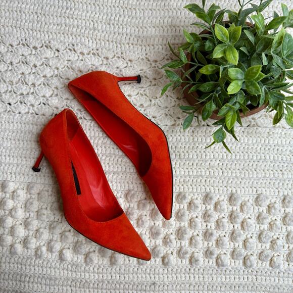 VIA SPIGA Italy Women's 7 Nikole Suede Leather Pointed Toe Pump Heels Orange Red - Picture 10 of 12